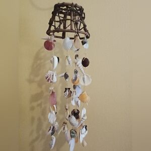 Natural Sea Shell Wind Chime Chandelier Woven Frame 28" Length Coastal Beach